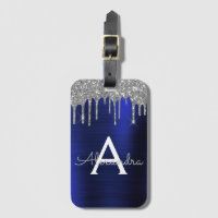 Silver Navy Blue Glitter Sparkle Monogram Name