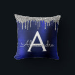 Silver Navy Blue Glitter Sparkle Monogram Name Throw Pillow<br><div class="desc">Silver and Navy Blue Faux Foil Metallic Sparkle Glitter Brushed Metal Monogram Name and Initial Pillow. The pillow makes the perfect sweet 16 birthday,  wedding,  bridal shower,  anniversary,  baby shower or bachelorette party gift for someone decorating her room in trendy cool style.</div>