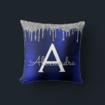 Silver Navy Blue Glitter Sparkle Monogram Name Throw Pillow<br><div class="desc">Silver and Navy Blue Faux Foil Metallic Sparkle Glitter Brushed Metal Monogram Name and Initial Pillow. The pillow makes the perfect sweet 16 birthday,  wedding,  bridal shower,  anniversary,  baby shower or bachelorette party gift for someone decorating her room in trendy cool style.</div>
