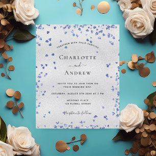 Silver navy blue hearts wedding invitation