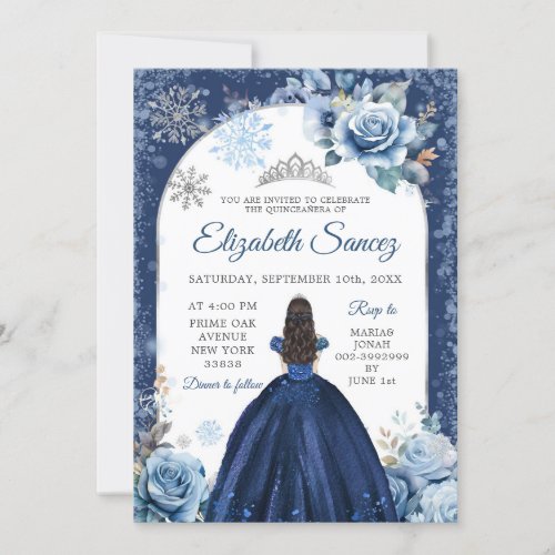 Silver Navy Blue Magical Winter Snowflake 15 Aos Invitation