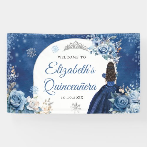 Silver Navy Blue Magical Winter Snowflake Quince Banner