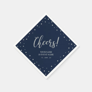 Silver & Navy Blue Modern Cheers Birthday Party Napkins