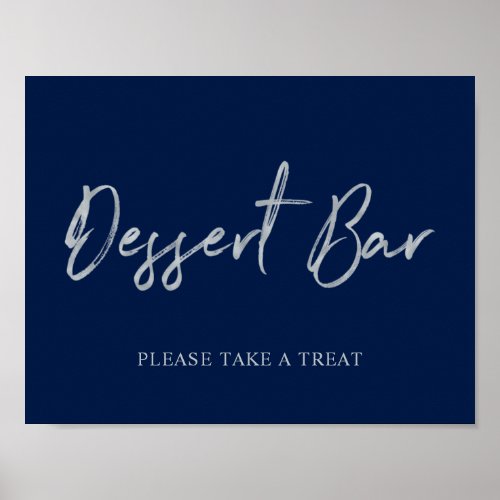 Silver Navy Blue Modern Lettering Dessert Bar Sign