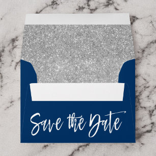 Silver & Navy Blue Save the Date Envelope