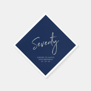 Silver & Navy Blue Seventy 70th Birthday Party Napkins