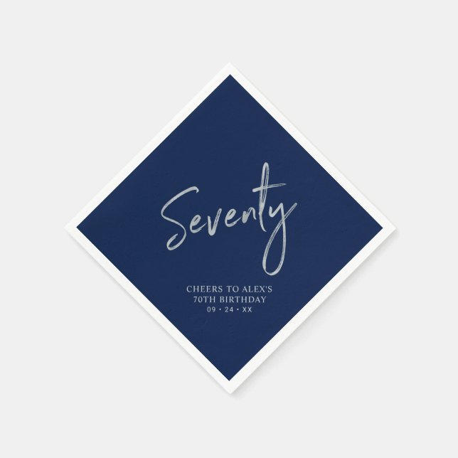 Silver & Navy Blue Seventy 70th Birthday Party Napkins (Corner)