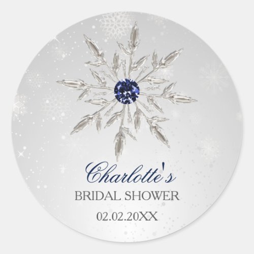 silver navy blue snowflakes bridal shower stickers