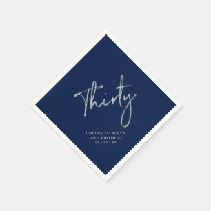 Silver & Navy Blue Thirty 30th Birthday Party Napkins