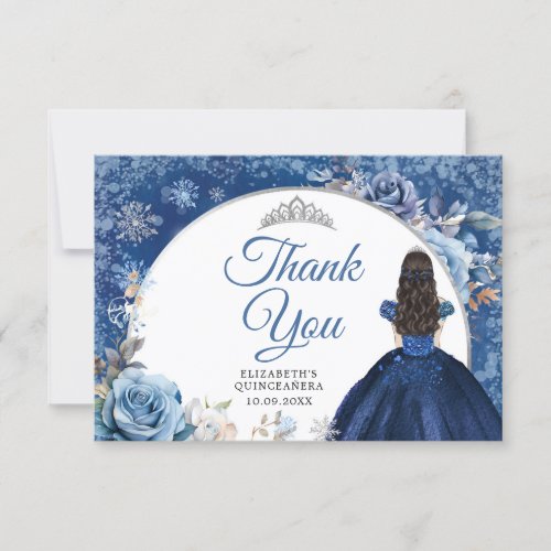 Silver Navy Blue Winter Snowflake Quinceanera Thank You Card