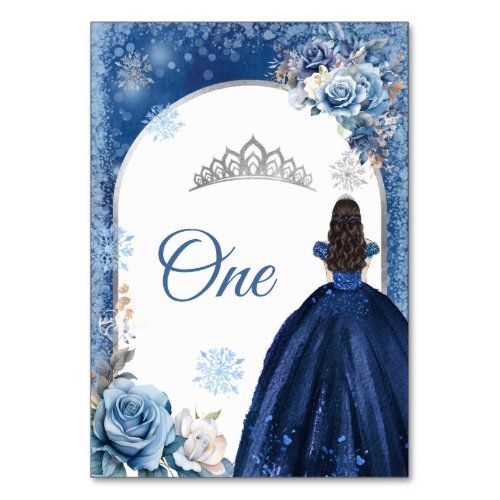 Silver Navy Christmas Snowflake Girls Quinceanera Table Number