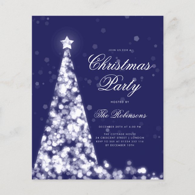 Silver Navy Christmas Tree Invite Program Menu Flyer (Front)