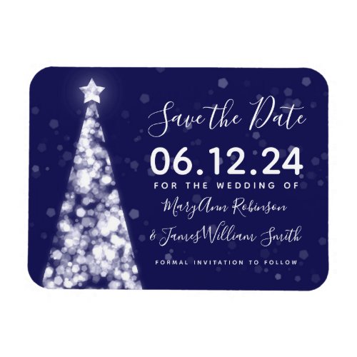 Silver Navy Christmas Tree Wedding Save The Date Magnet