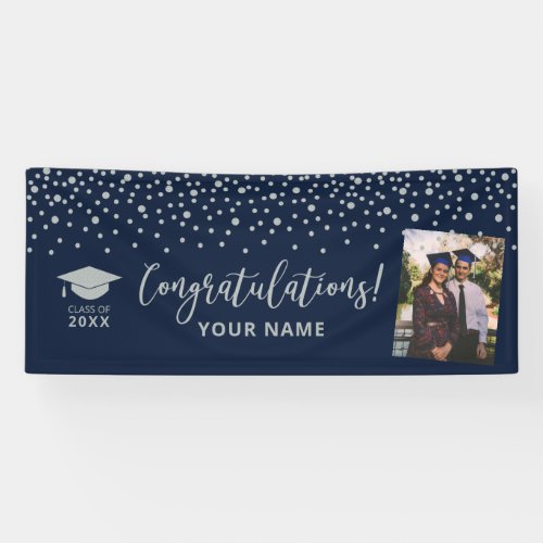 Silver  Navy Confetti Congratulation Graduation Banner