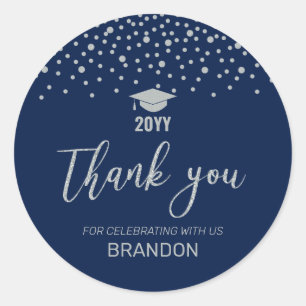 Silver & Navy Confetti Graduation Party Favor Classic Round Sticker
