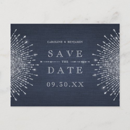 Silver navy deco vintage wedding save the date announcement postcard