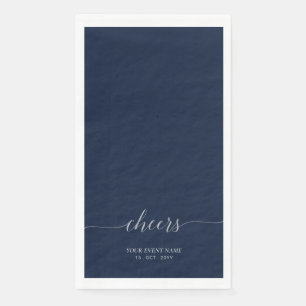 Silver & Navy Elegant Script Cheers Event Party Paper Guest Towels