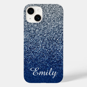 Silver Navy Glitter Ombre Personalized Case-Mate iPhone 14 Case