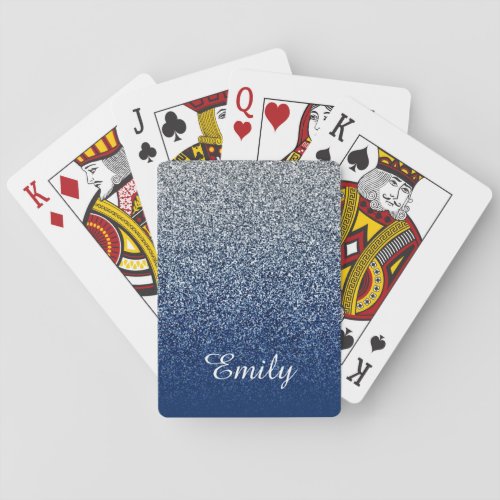 Silver Navy Glitter Ombre Personalized Poker Cards
