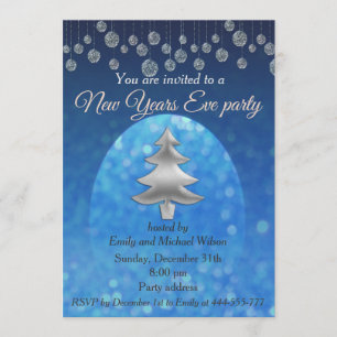 Silver navy Glittery New Years eve party Invitation