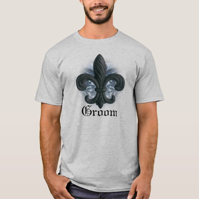 silver/navy "iron fleur de lis" GROOM SHIRT (Front)