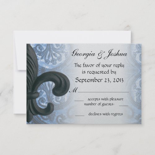 Silver/Navy "iron fleur de lis" RSVP INVITATION