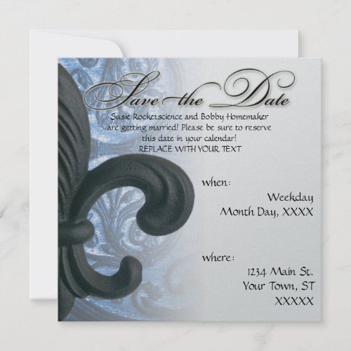 silver/navy "iron fleur de lis" Save The Date