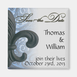 silver/navy "iron fleur de lis" SAVE THE DATE - Fr Magnet
