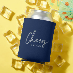 Silver & Navy Modern Adult Birthday Party Favor Can Cooler