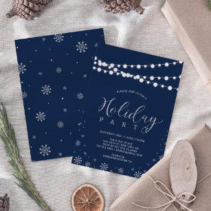 Silver & Navy   Modern Corporate Holiday Party Invitation