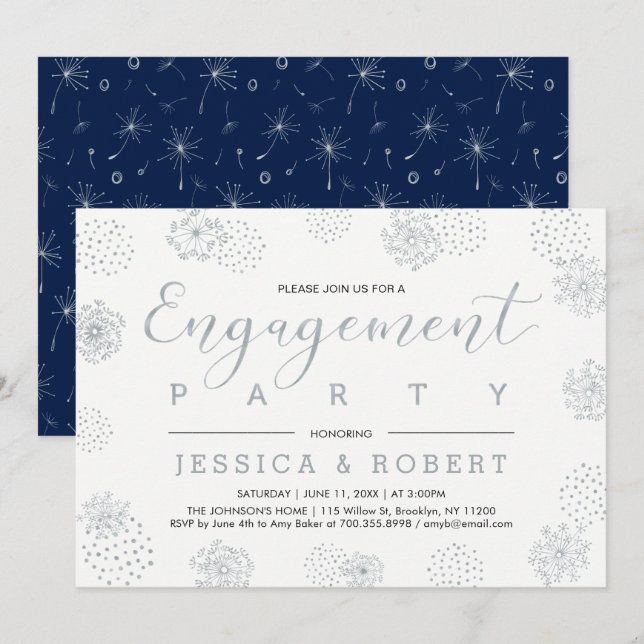 Silver & Navy | Simple Modern Engagement Party Invitation (Front/Back)