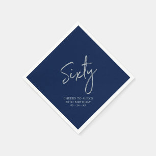 Silver & Navy Sixty Modern 60th Birthday Party Napkins
