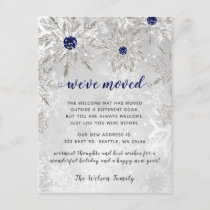 Silver Navy Snowflakes Holiday Moving Announcement Postcard