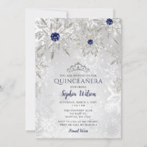 Silver Navy Snowflakes Tiara Quinceañera  Invitation