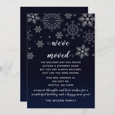 Silver Navy Snowflakes We've Moved Holiday Cards