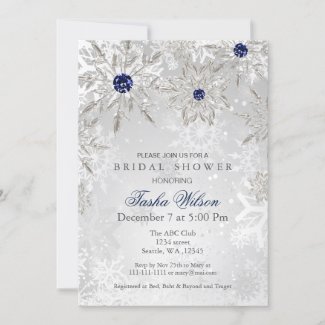 Silver Navy Snowflakes Winter Bridal Shower Invite
