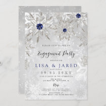 Silver Navy Snowflakes Winter Engagement Party  Invitation