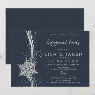 Silver Navy Snowflakes Winter Engagement Party   Invitation