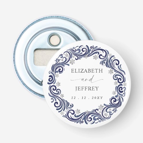 Silver Navy Snowflakes Winter Wedding Bottle Opener