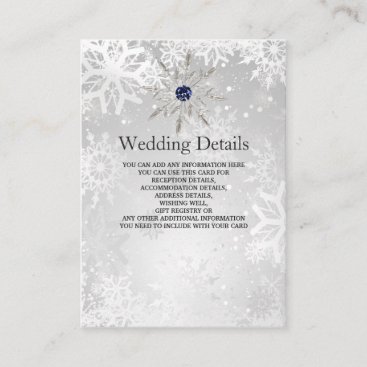 silver navy snowflakes winter Wedding Details Card