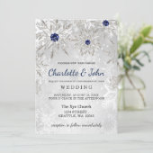 silver navy snowflakes winter wedding invitation (Standing Front)