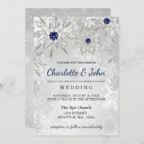 silver navy snowflakes winter wedding invitation