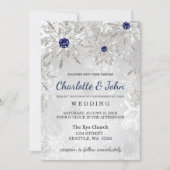 silver navy snowflakes winter wedding invitation (Front)