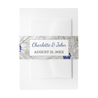 silver navy snowflakes winter Wedding Invitation Belly Band