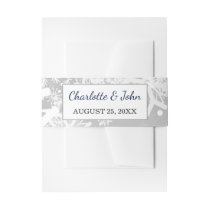 silver navy snowflakes winter Wedding Invitation Belly Band