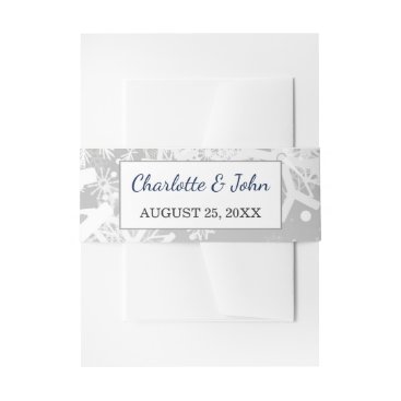 silver navy snowflakes winter Wedding Invitation Belly Band