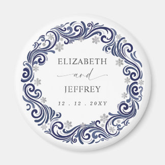 Silver Navy Snowflakes Winter Wedding Magnet