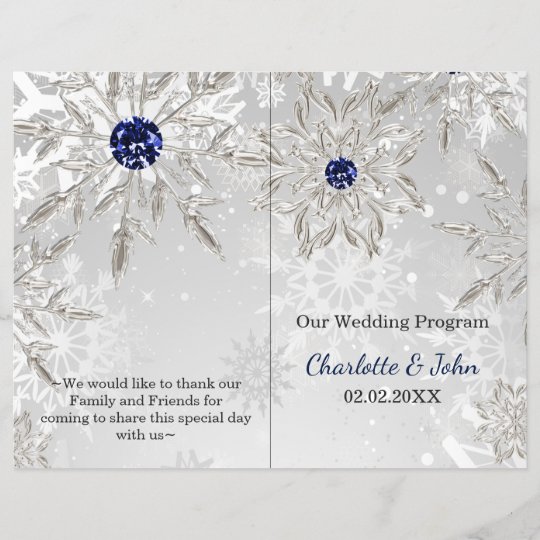 Silver Navy Snowflakes Winter Wedding Program Zazzle Com