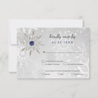silver navy snowflakes winter wedding rsvp card