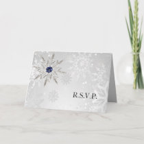 silver navy snowflakes winter wedding rsvp invitation